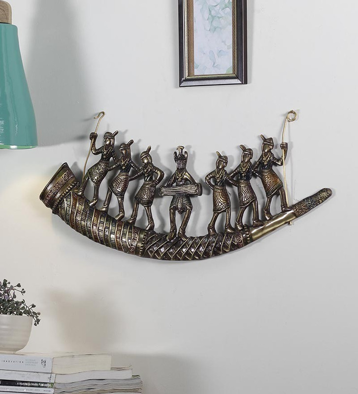 eCraftIndia Tribal Folk Dancers on Shehnai Premium Brass Wall Hanging Showpiece - 20 cm(Brass, Brown)