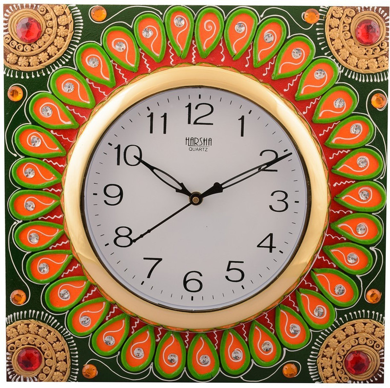 eCraftIndia Analog 31 cm Dia Wall Clock(Orange, Green, Brown, With Glass) RS.798 (72.00% Off) - Flipkart