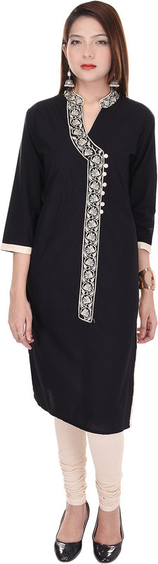 Mahaveer Fashion Wedding Embroidered Women Kurti(Black)