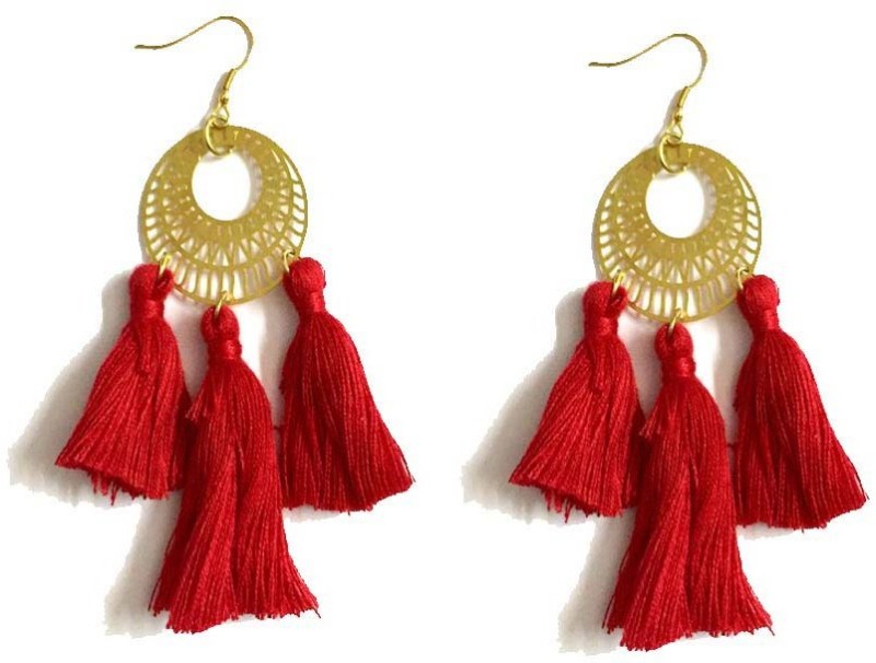 TIARAA Red Tassel Hanging Earrings Beads Alloy Drops & Danglers, Tassel Earring