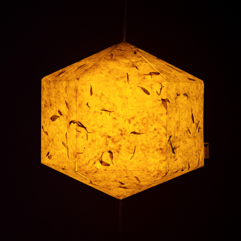 brownfolds Pastel Yellow Paper Lantern; Handmade Paper with Red flower Petals Yellow Paper Table Lantern(27 cm X 27 cm, Pack of 1)