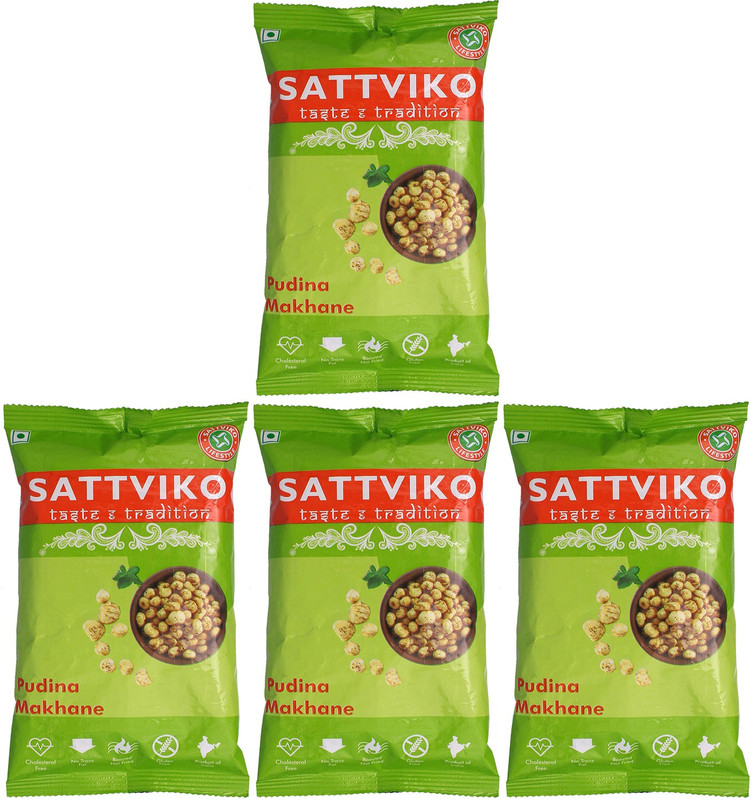 Sattviko Pudhina Makhana Lite Snacks Combo Pack of 4 - 21 gram each(Pack of 4, 4 x 21, 84 g)