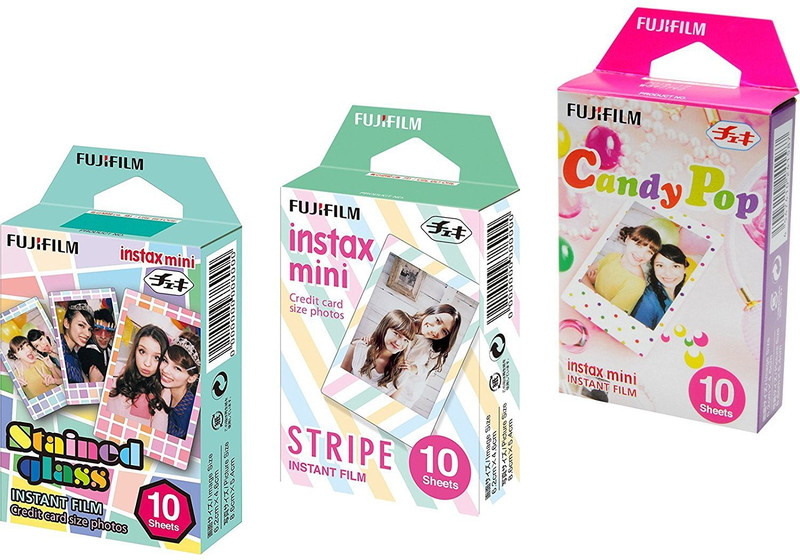 Fujifilm Instax Mini Stained Glass,Candy Pop And Stripe Film Roll(Yes 800 ISO Pack of 3)