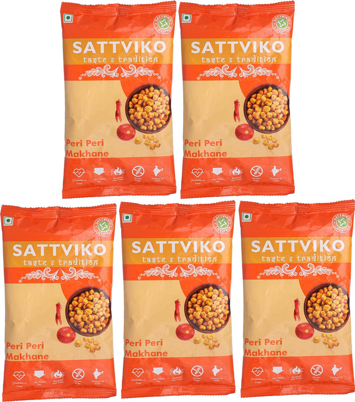 Sattviko Peri Peri Makhana Lite Snacks Combo Pack of 5 - 21 gram each(Pack of 5, 5 x 21, 105 g)