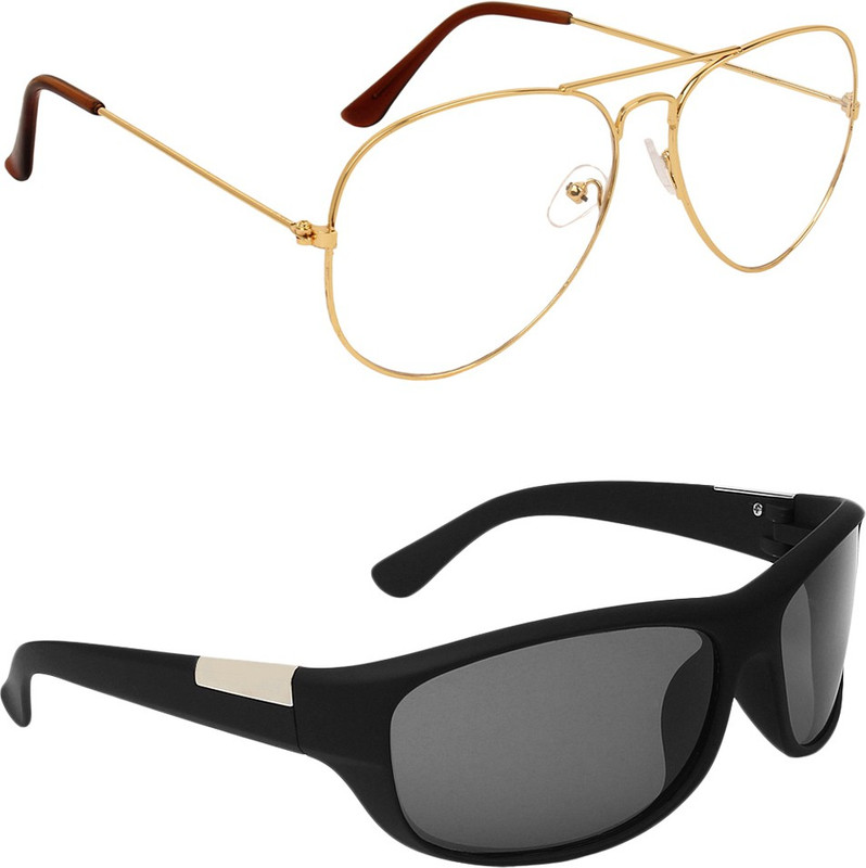 Zyaden Aviator, Wrap-around Sunglasses(Clear, Black)