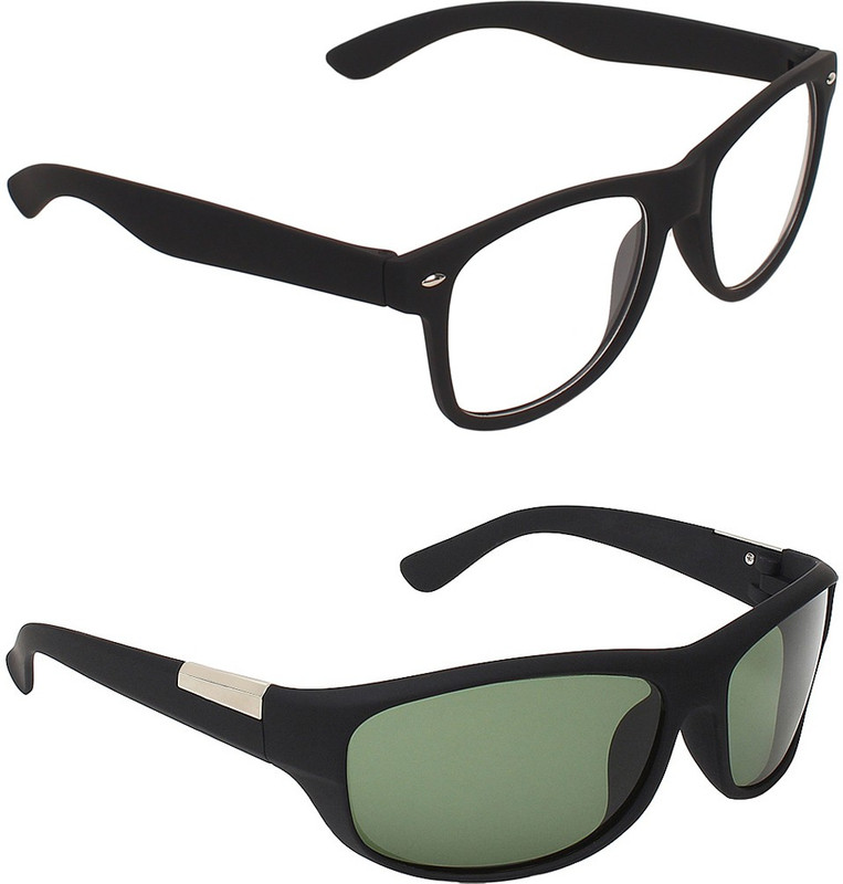 Zyaden Wayfarer, Wrap-around Sunglasses(Clear, Green)