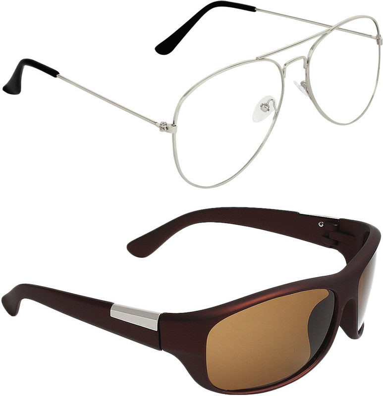 Zyaden Aviator, Wrap-around Sunglasses(Clear, Brown)