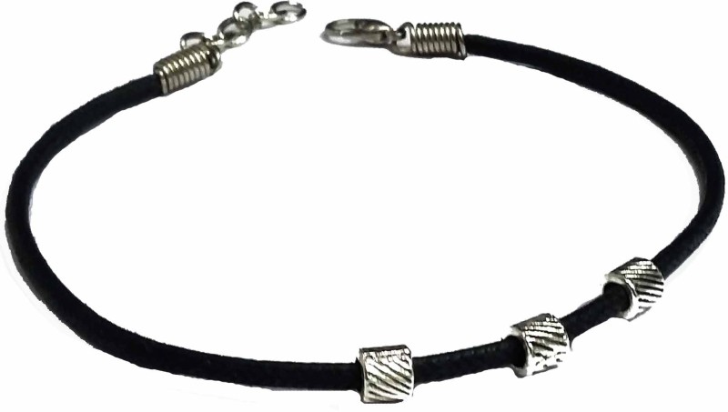 gurjari Black Thread ANKLET with Attached 3 Carving Square Metal Beads Cotton...