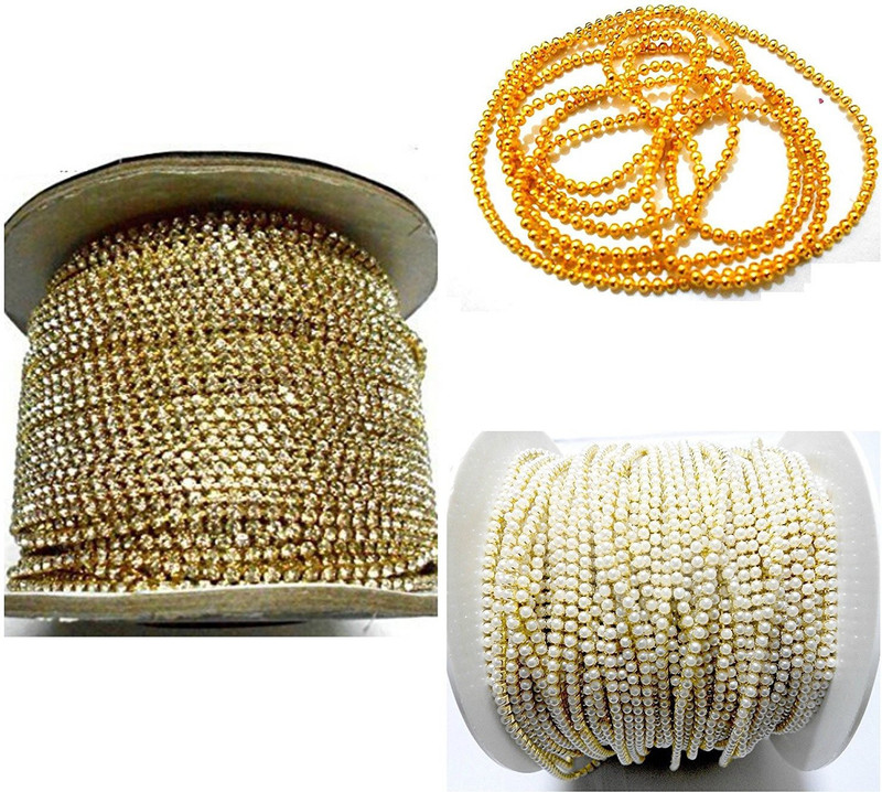 swing Stone chain,pearl chain,golden ball chain combo for jewelry making, each 1 meter- pack of 3 items