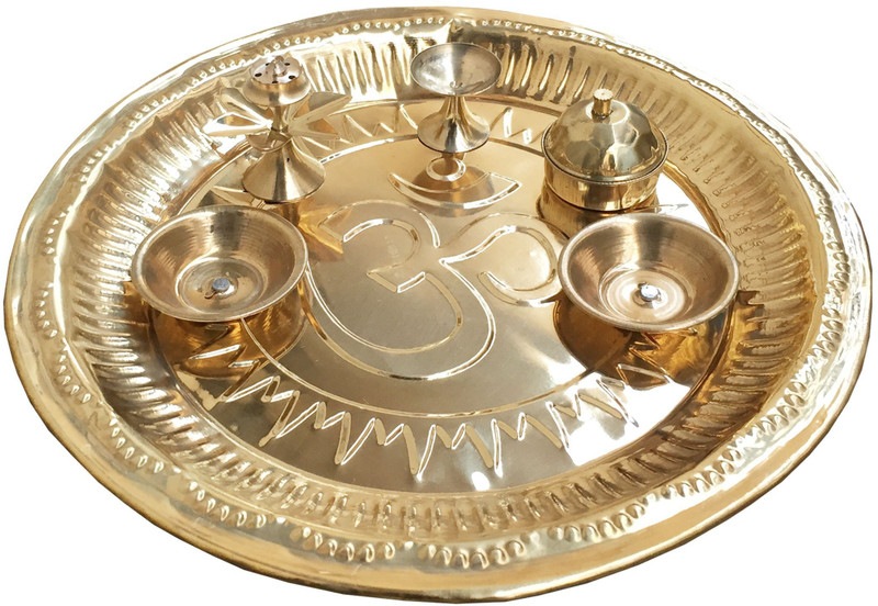 ksn POOJA Thali Made of Brass 10 Inch Dia Brass(1 Pieces, Gold)