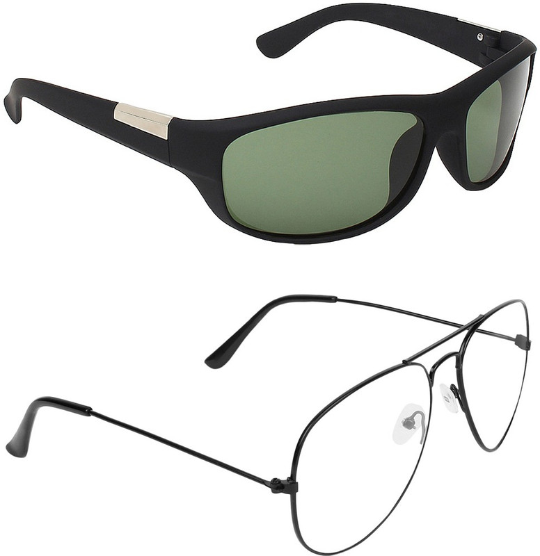 Zyaden Wrap-around, Aviator Sunglasses(Green, Clear)