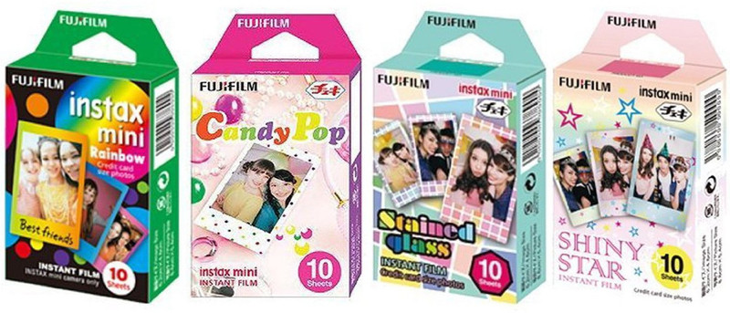 Fujifilm Instax Mini Rainbow, Candy Pop, Stained Glass, Shiny Star Film Roll(Yes 800 ISO Pack of 4)