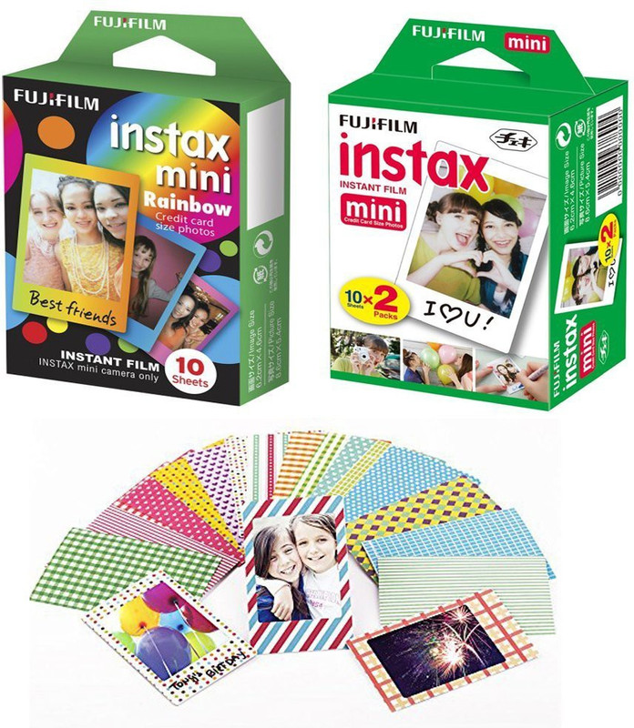 Fujifilm Instax Mini White (10X2), 20 Stickers, Rainbow (10X1) Film Roll(Yes 800 ISO Pack of 2)