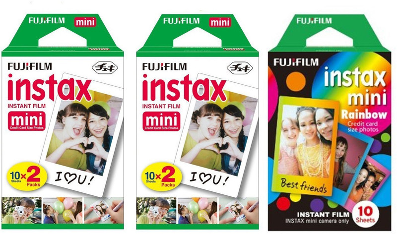 Fujifilm Instax Mini White (10X4),Rainbow (10X1) Film Roll(Yes 800 ISO Pack of 3)