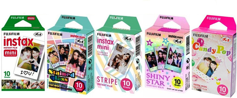 Fujifilm Instax Mini White (10X2), Candy Pop, Stained Glass, Stripe Shiny Star Film Roll(Yes 800 ISO Pack of 5)