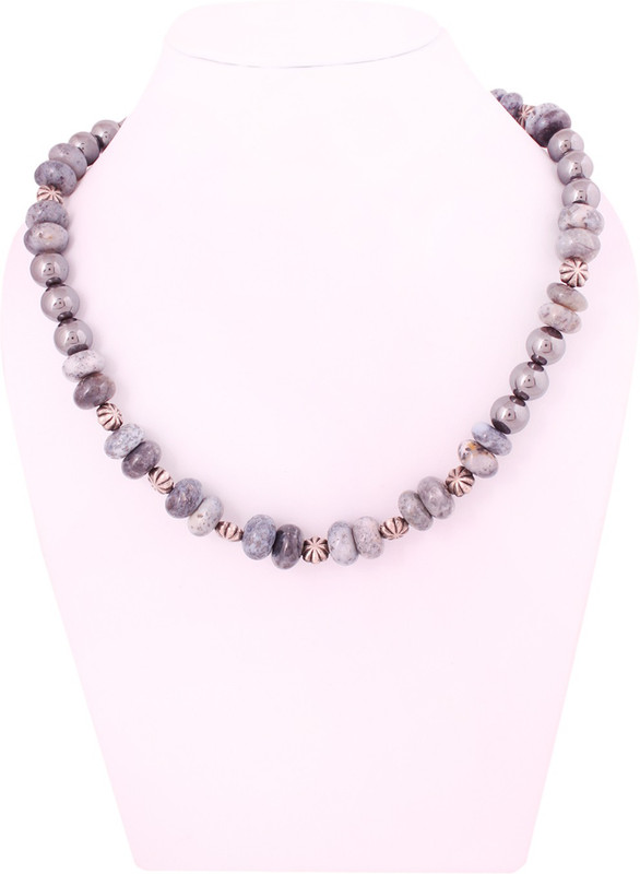 acclare Dendrite Opal & Black Haematite Semi Precious stones GS single Line string Opal, Crystal Stone Necklace