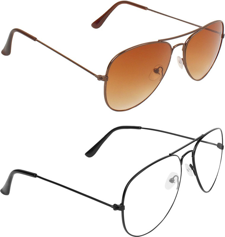 Zyaden Aviator, Aviator Sunglasses(Brown, Clear)