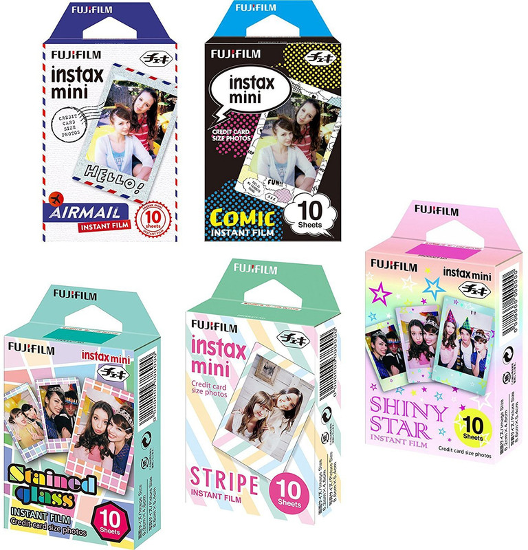 Fujifilm Intax Mini Airmail, Comic, Stained Glass, Stripe, Shiny Star Film Roll(Yes 800 ISO Pack of 5)