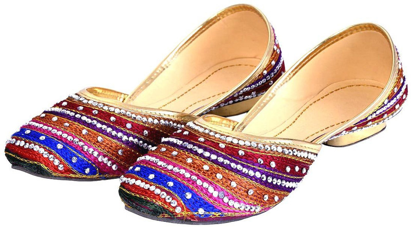 Halowishes Women Silver Sequin Beaded Multicolor Ballerina Sandals - 114-8 Bellies For Women(Multicolor)