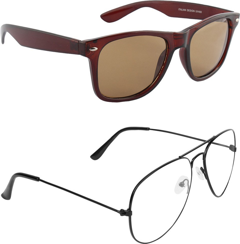 Zyaden Wayfarer, Aviator Sunglasses(Brown, Clear)