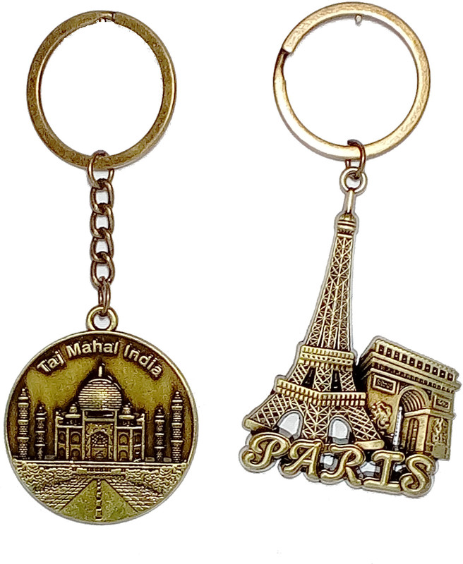kd collections COMBO Metallic Taj Mahal & Paris Eiffel Tower Shaped Metal Keychain & Keyring Key Chain