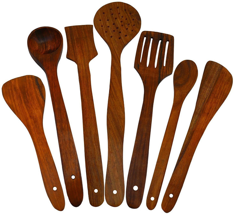jk handicrafts Wood Wooden Spoon Set(Pack of 7)
