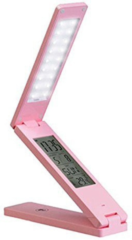 aavahan  USB Rechargeable Foldable Touch-sensitive LED Desk Lamp with Calendar Time Date Temperature Display Alarm Clock for Book Reading (Pink) Table Lamp(20 cm, Pink)