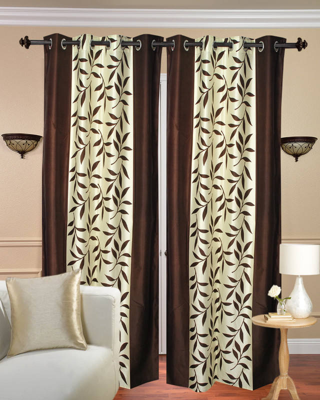 broom 274 cm (9 ft) Polyester Long Door Curtain (Pack Of 2)(Floral, Brown)