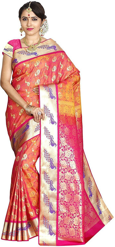 arars Woven Kanjivaram Poly Silk Saree(Pink)