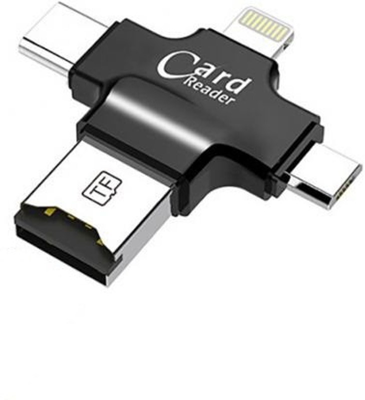 99 Gems 4 in 1 Micro/Type C/8pin SD Card Reader USB Connector OTG HUB Adapter TF Flash Memory Card Readers Card Reader(Black)