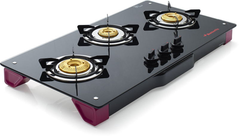 Butterfly Spectra+ 3 Burner Glass Top/ Top Knob LPG Gas Stove Glass Manual Gas Stove(3 Burners)