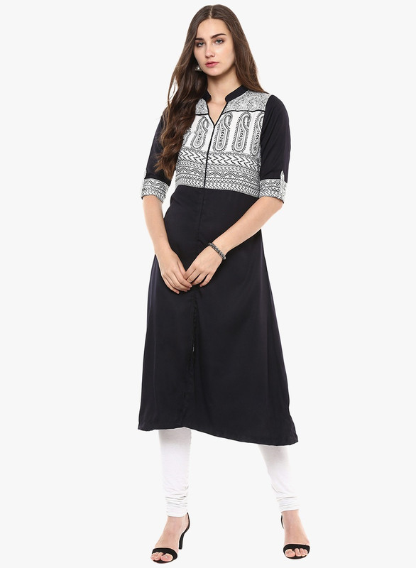 kira Women Embellished A-line Kurta(Black)