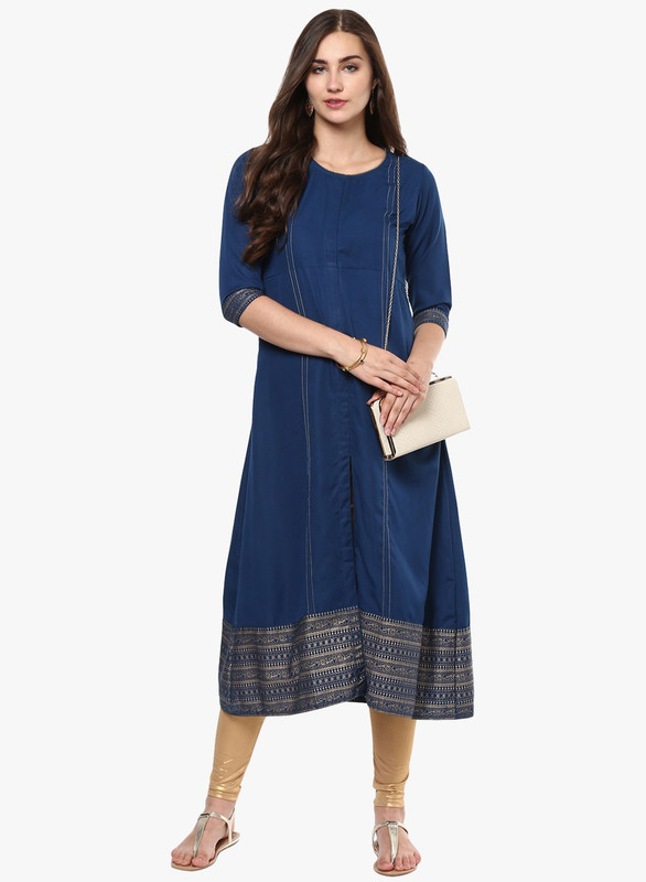 kira Women Embellished Straight Kurta(Blue)