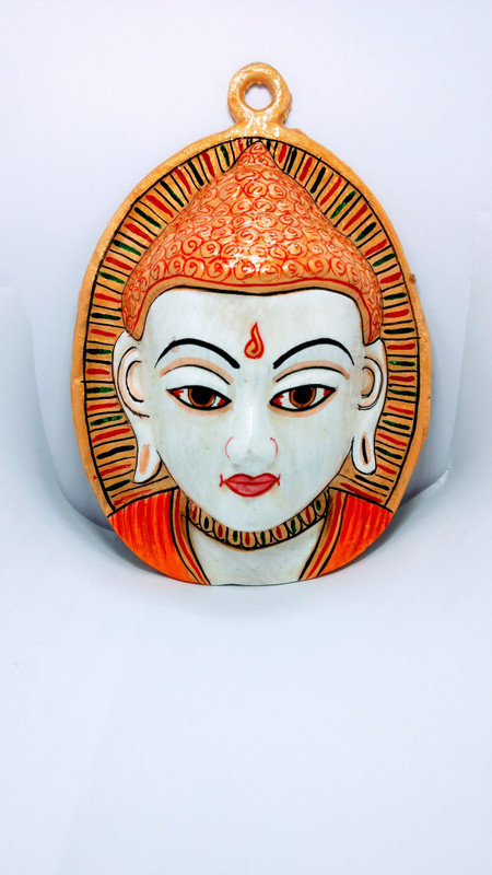 sunvi sunvi painted buddha head Decorative Showpiece  -  16 cm(Zinc, White, Orange)