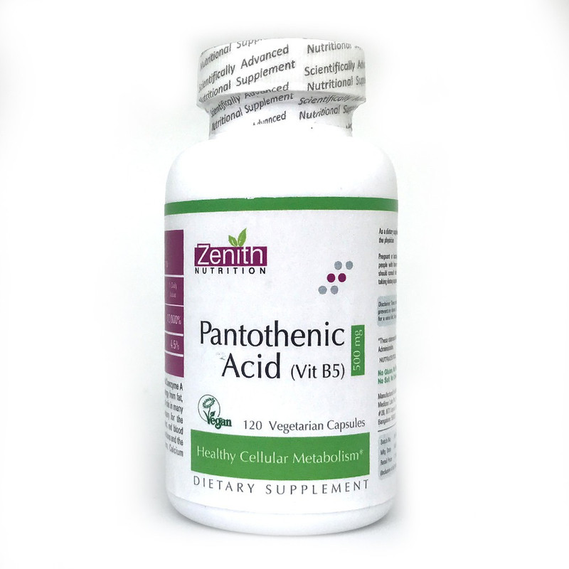 Zenith Nutrition Pantothenic Acid (Vitamin B5), 500mg - 120 Nos(120 No)