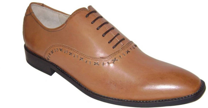 kuts n crvs kuts n crvs Tan leather Formal lace up shoes with contrast thread stitching Loafers For Men(Brown)