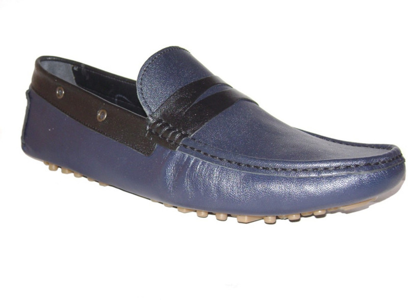 kuts n crvs kuts n crvs blue leather loafer with black leather combination on collar and saddle Loafers For Men(Blue)