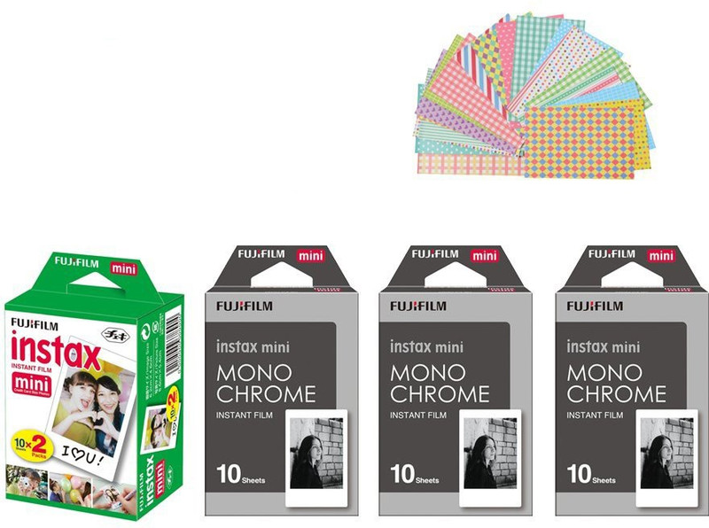 Fujifilm Instax Mini White (10X2), 20 Stickers, Monochrome (10x3) Film Roll(Yes 800 ISO Pack of 4)