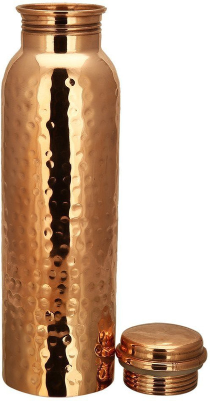 yasha lifestyle Pure Copper Hammered Bottle With Lid, Yoga Water Bottal, Joint free and Leak Proof, 100 % Copper Water Bottle for Ayurvedic Health Benefits. Holds 900 Ml or 30 Ounce 1000 ml Bottle(Pack of 1, Gold)