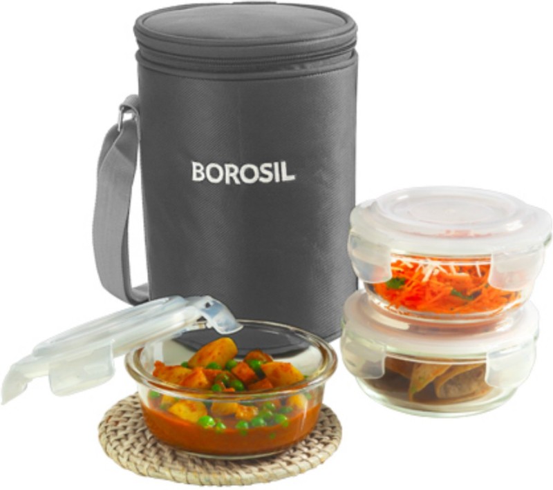 Borosil Klip-N-Store 3 Containers Lunch Box(400 ml)