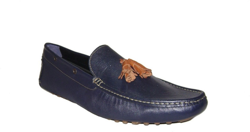 kuts n crvs kuts n crvs blue leather loafer with Tan leather tazzle Loafers For Men(Blue)