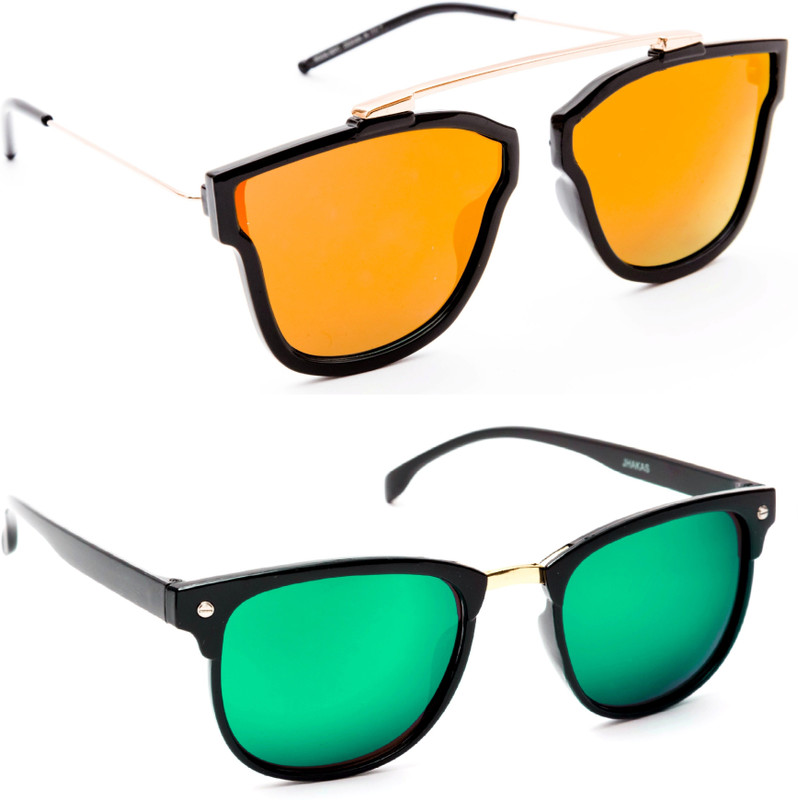 TheWhoop Aviator, Wayfarer Sunglasses(Orange, Green)
