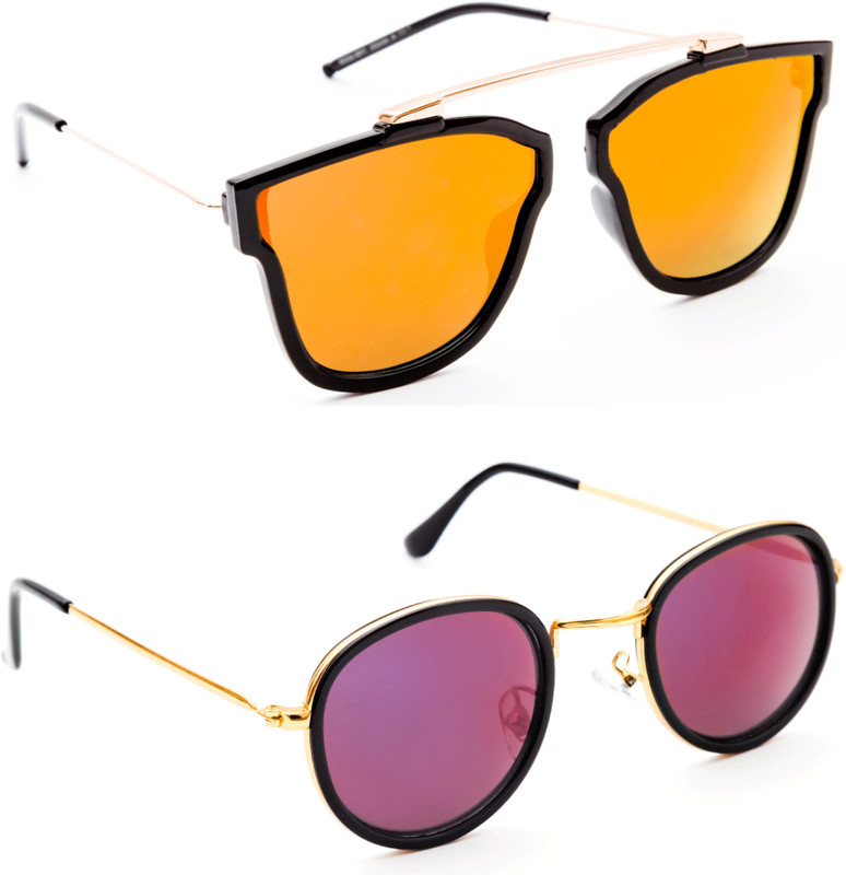 TheWhoop Aviator, Round Sunglasses(Orange, Violet)