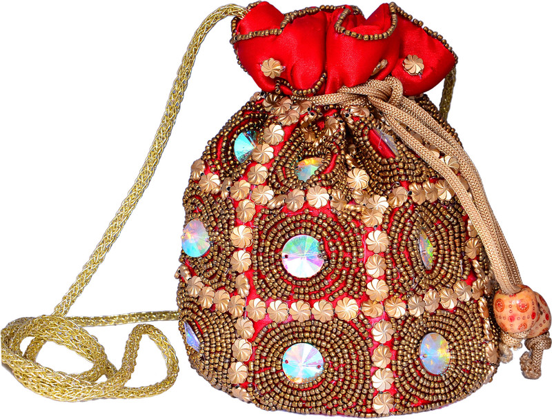 Purpledip Traditional Silk Potli bag for Women Potli(Red)