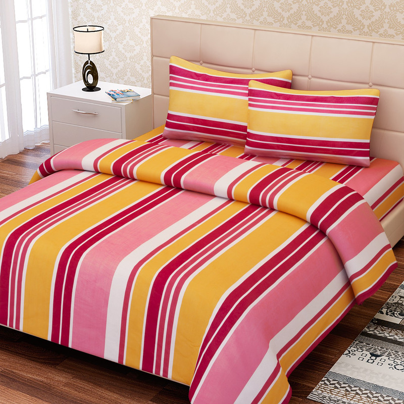 SEJ by Nisha Gupta 144 TC Cotton Double Geometric Bedsheet(1 Bedsheet, 2 Pillow Covers, Yellow)