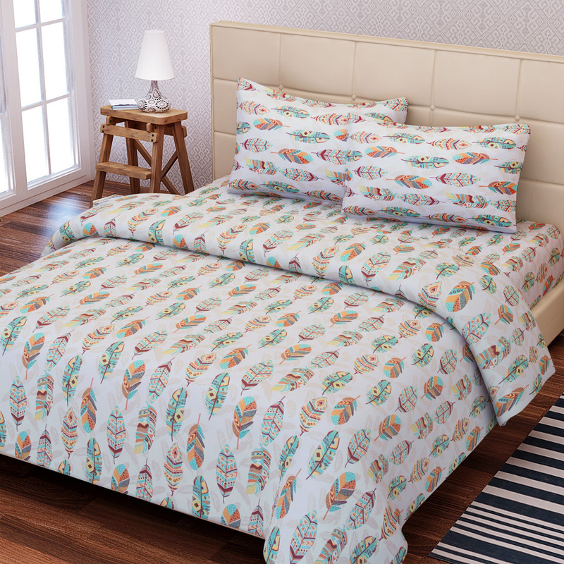 SEJ by Nisha Gupta 144 TC Cotton Double Abstract Bedsheet(1 Bedsheet, 2 Pillow Covers, Brown)