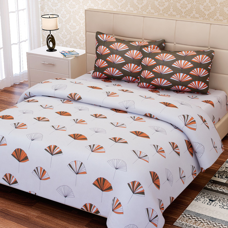 SEJ by Nisha Gupta 144 TC Cotton Double Abstract Bedsheet(1 Bedsheet, 2 Pillow Covers, Brown)