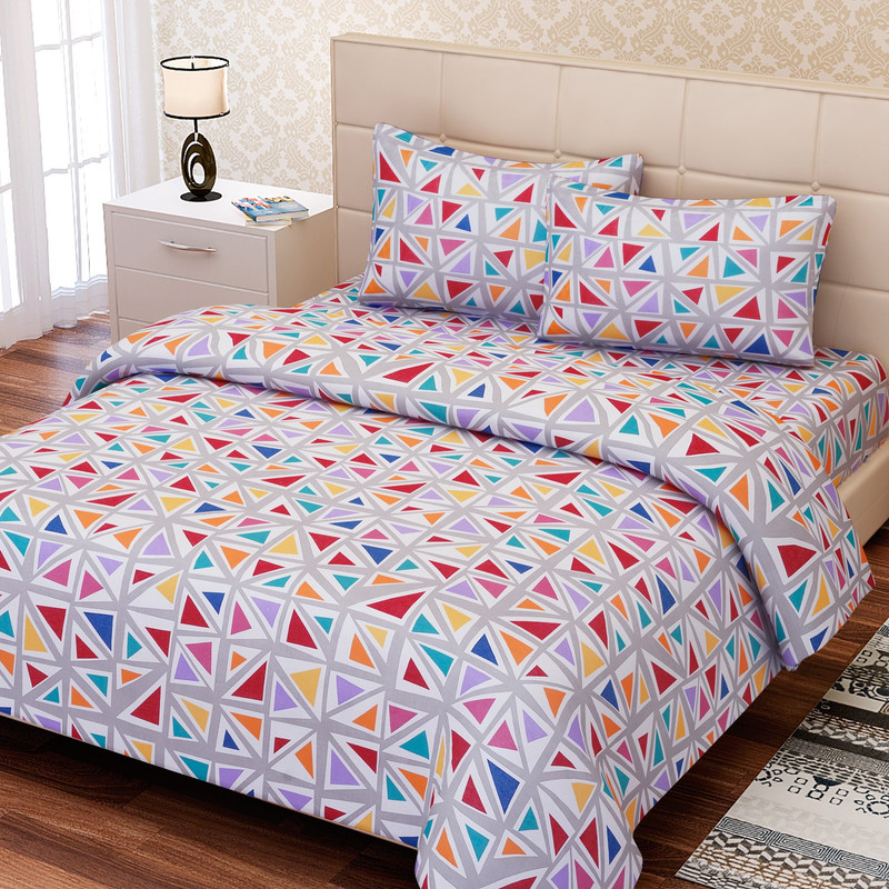 SEJ by Nisha Gupta 144 TC Cotton Double Geometric Bedsheet(1 Bedsheet, 2 Pillow Covers, Green)