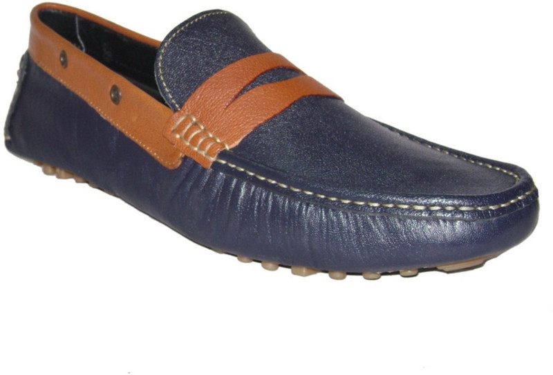 kuts n crvs kuts n crvs blue leather loafer with Tan leather combination Loafers For Men(Blue)