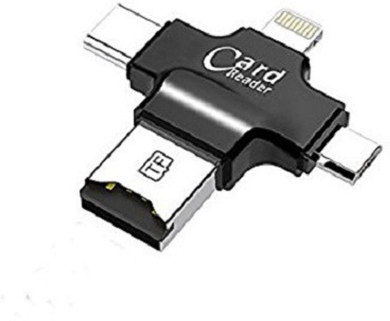Lootmela 4 in 1 Micro/Type C/8pin SD Card Reader USB Connector OTG HUB Adapter TF Flash Memory Card Readers Card Reader(Black)
